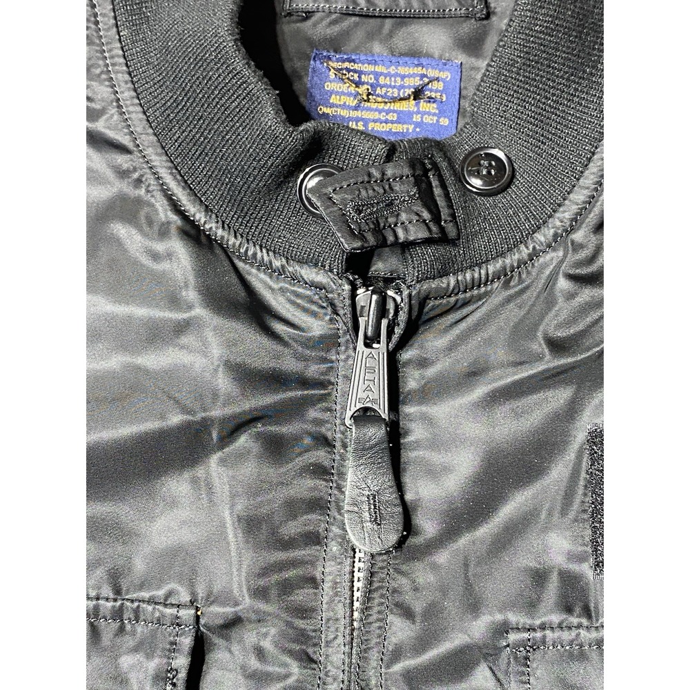 Alpha Industries Military Flight Bomber Jacket Mens L Black Utility USAF - Picture 6 of 12